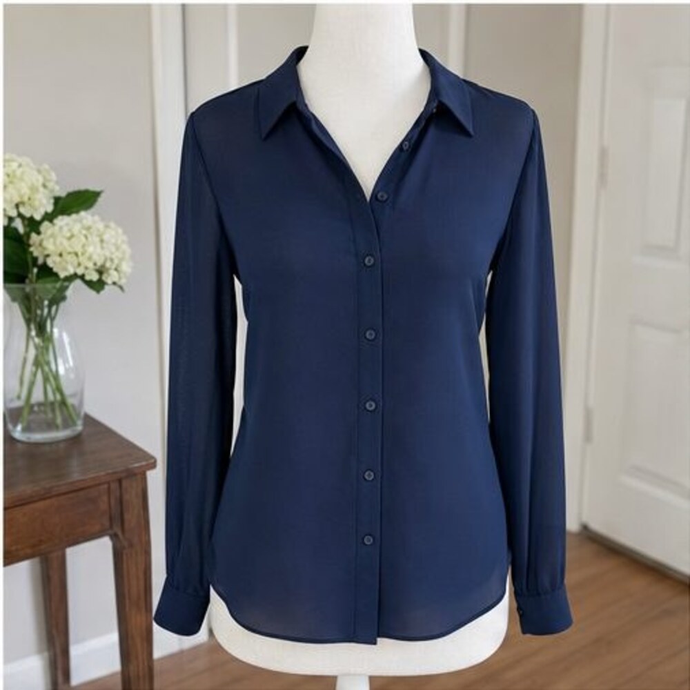 Navy Puff Sleeve Top